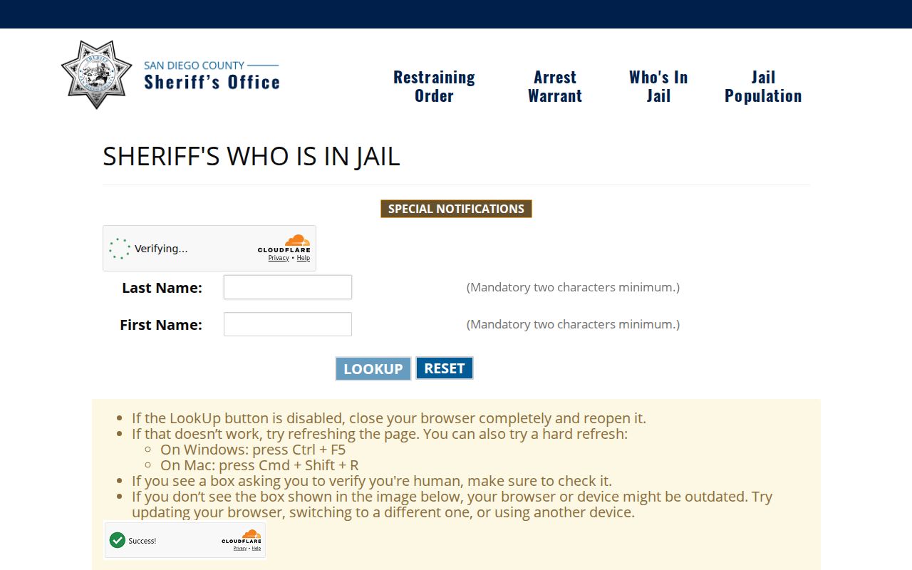 El Cajon residents directory county custody search