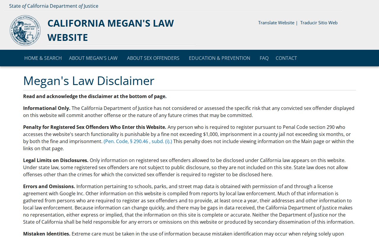 El Cajon resident lookup Megan's Law registry