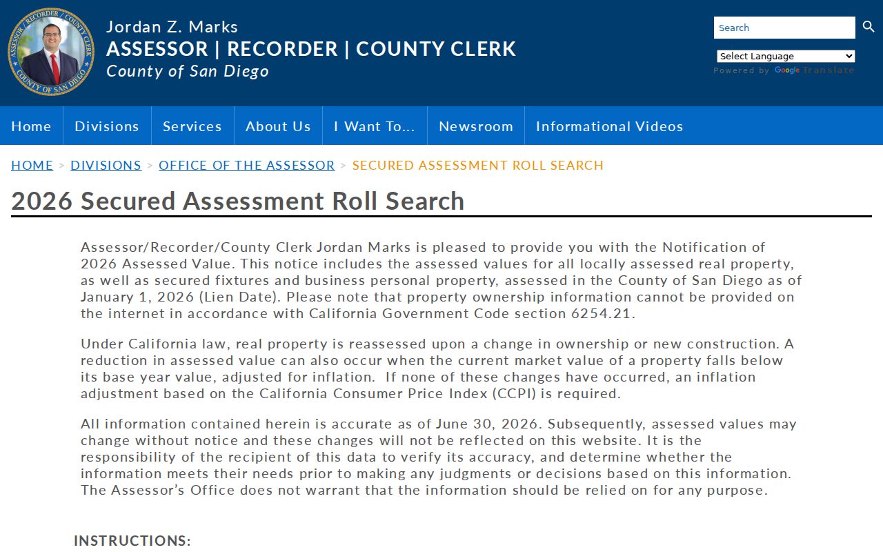 El Cajon street directory secured assessment roll search