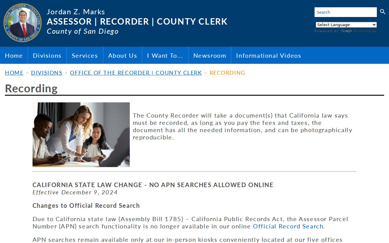 El Cajon street directory recorder index rules and coverage